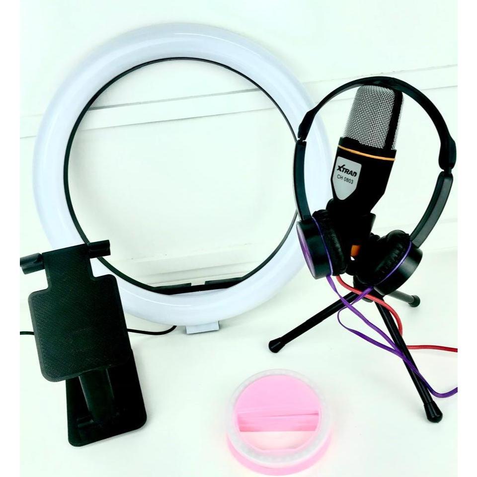 Kit digital influencer completo com ring light fone microfone suporte ...