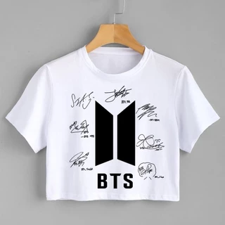 Camiseta Cropped BTS Assinaturas de todos Suga, V, Rm, J-Hope, Jin, Jimin e Jung Kook Bts Army