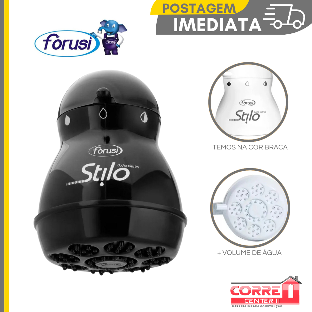 Chuveiro Elétrico Ducha Stilo Preto ou Branco Com 3 Temperaturas 5400W 220v / Forusi
