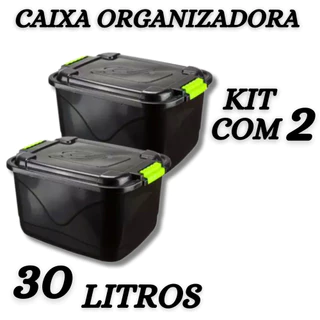 Kit 2 Caixas Organizadora 30l Grande C/Tampa e Trava Cesto para Brinquedos e Multiuso