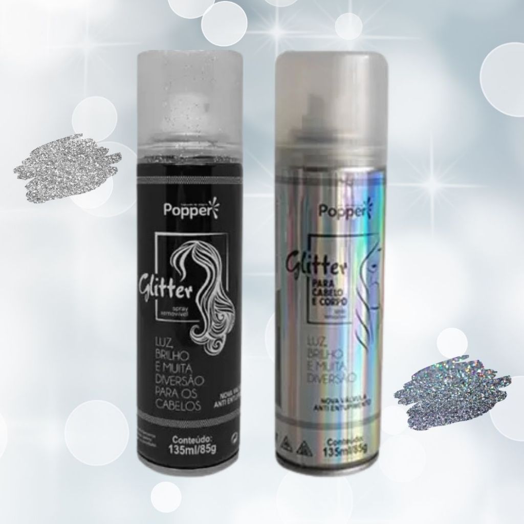 Spray Glitter Para Cabelo e Corpo Popper Prata / Dourado /Holográfico ...