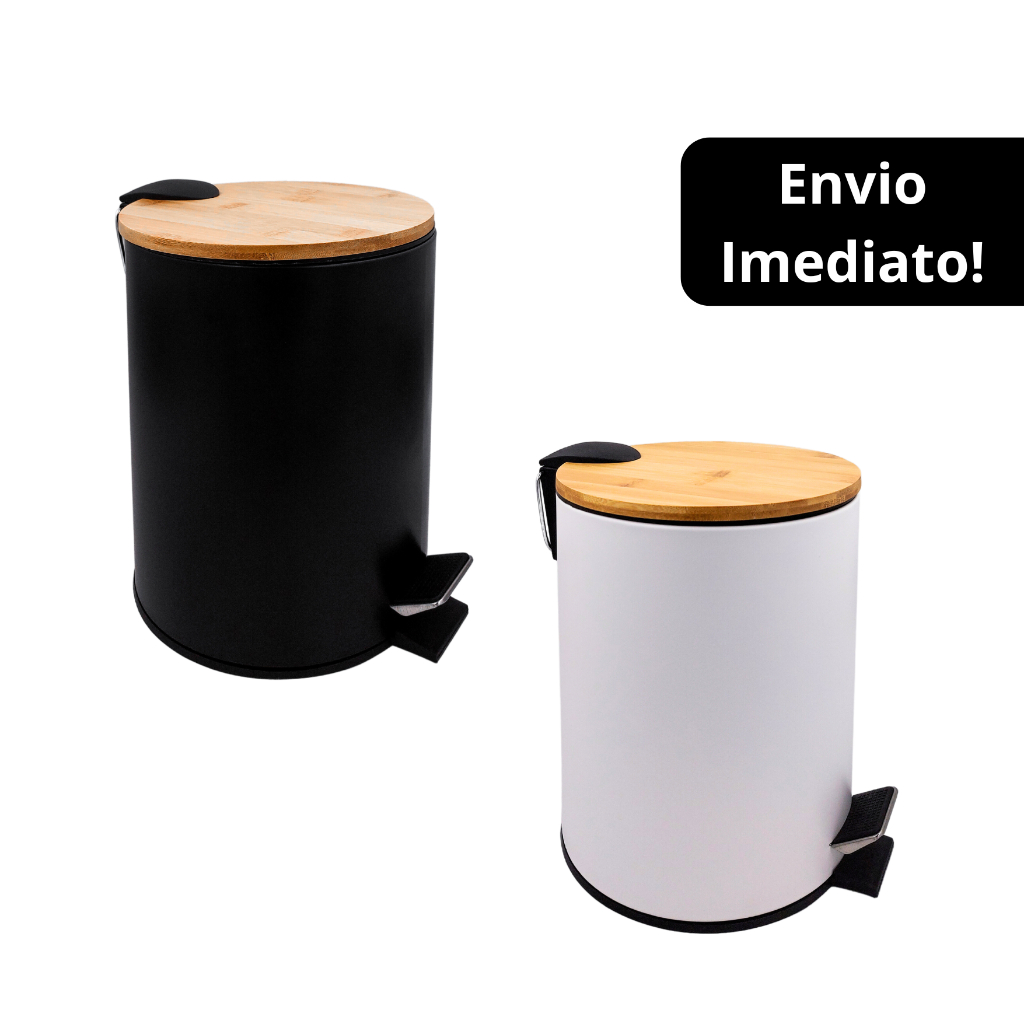 Lixeira com tampa de bambu 5 litros pedal banheiro com alça cesto removível diversos modelos