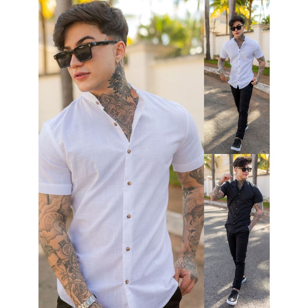 Camisa Gola Padre Masculina Manga Curta