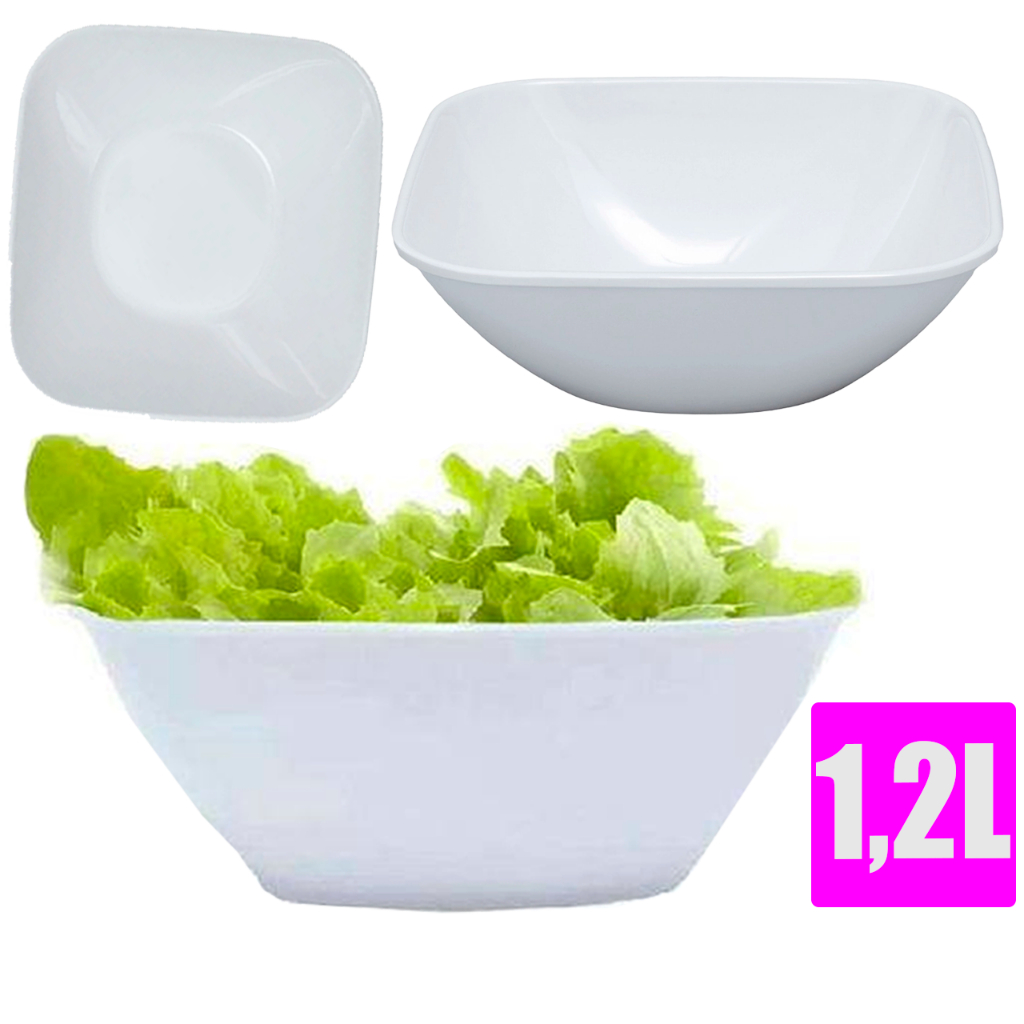 Tigela Quadrada de Melamina Branca Cumbuca De Saladas, Legumes e Sobremesas de Cozinha