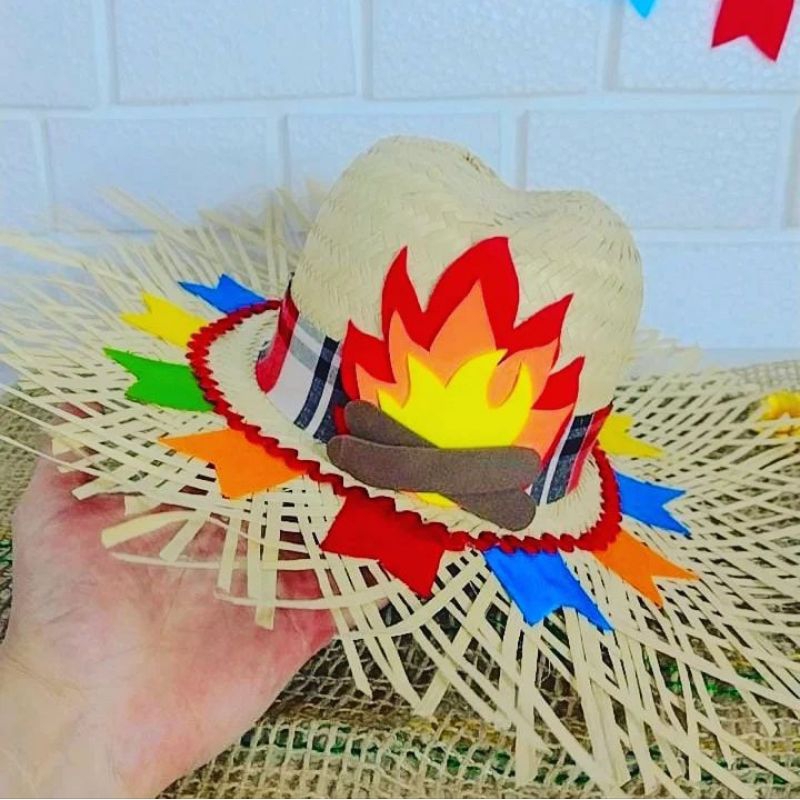 chapéu de palha masculino decorado para festa junina | Shopee Brasil