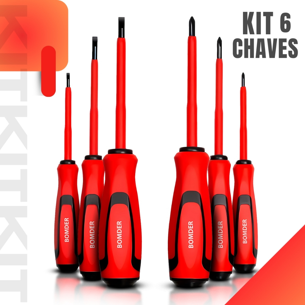 Jogo De Chave De Fenda E Philips Isolada Imantadas 6 Peças