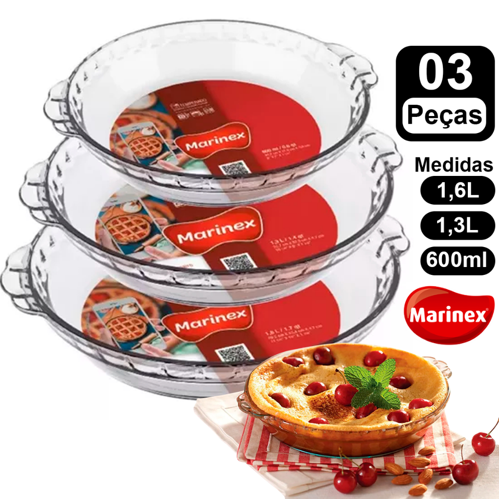 Conjunto 3peças Forma Assadeira Filetada de cozinha Marinex forma de Bolo casa nova forma de vidro