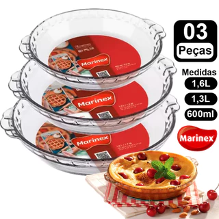 Conjunto 3peças Forma Assadeira Filetada de cozinha Marinex forma de Bolo casa nova forma de vidro