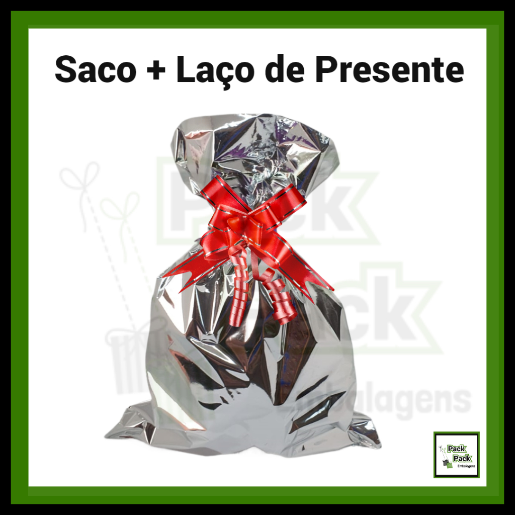 Promoção Kit Saco de Presente + Laço Fácil Pacote c/ 50 Unidades Prata Diversas Medidas