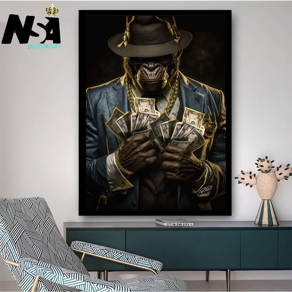 Quadro decorativo para sala quarto escritorio macaco gangster