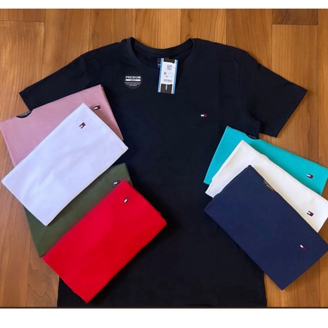 Camisa Camiseta T O M M Y Masculina bordada várias cores Malha Algodão 30.1 penteada top de linha