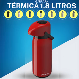 Garrafa de café Térmica com Pressão Verona de 1,8 litros unitermi Café Chá Cores Vermelha Verde Magenta Preta Branca Amarela Azul Marinho Cinza
