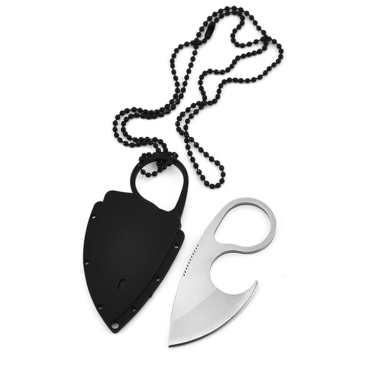 Mini Faca Push T Dagger Na Bainha e Corrente 8cm