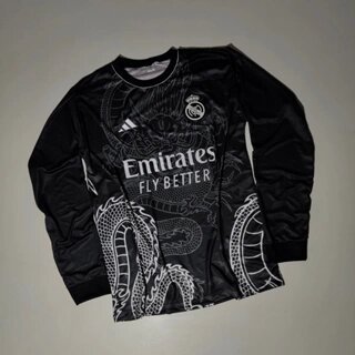 NOVIDADE!!! Camiseta MANGA LONGA do REAL MADRID Preto Dragão 2024 +PREÇO PROMOCIONAL.