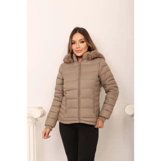 Jaqueta Feminina Puffer Forrada Apeluciada com Capuz