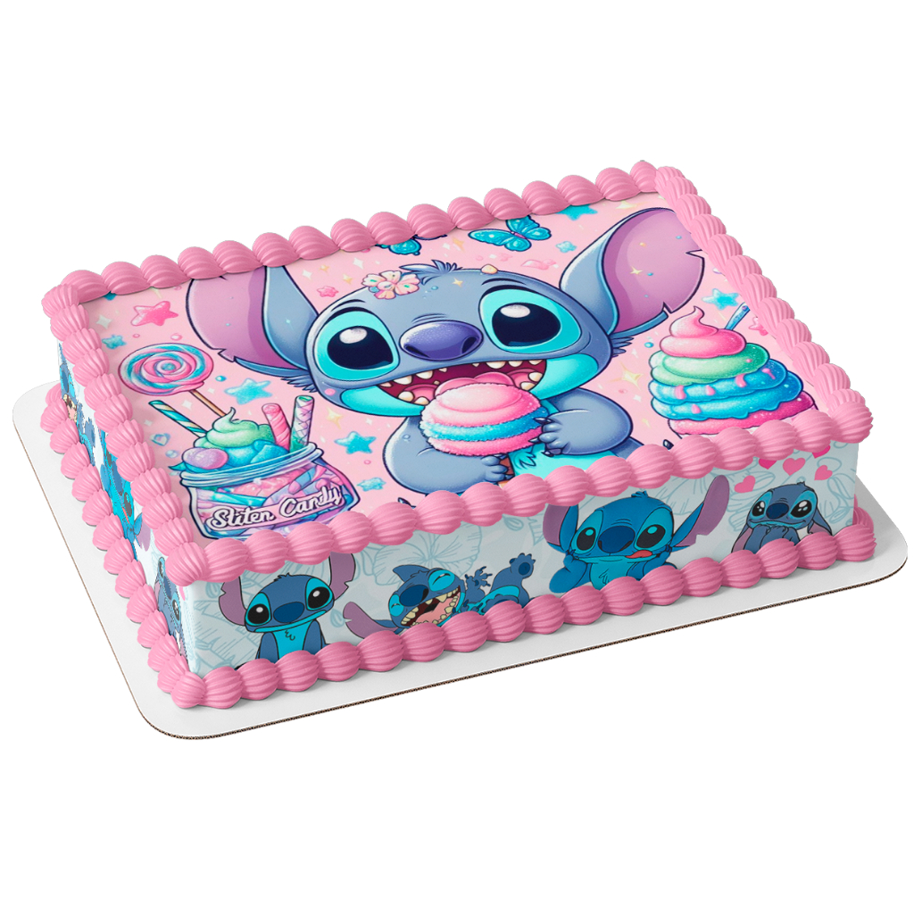 Papel arroz / faixa lateral comestível para bolo festa aniversário surpresa comemoração Stitch