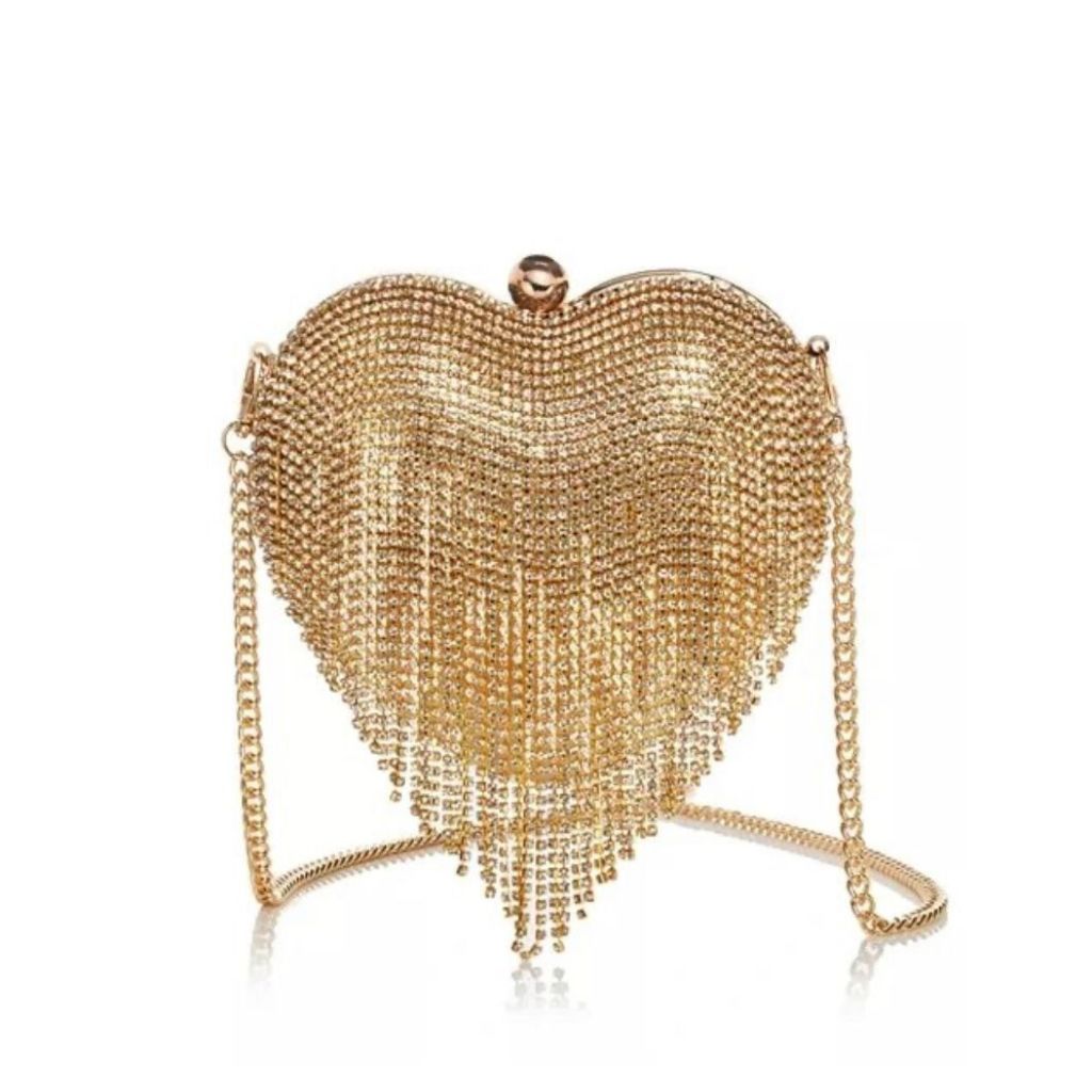 Bolsa De Festa Clutch Coração Com Strass Metalica Bolsa Casamento ...