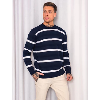 kits Suéter Tricô Blusa de Frio Masculino Gola Redonda Outono e Inverno