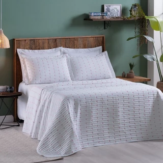 Cobre Leito Queen 200 fios Dupla Face Bordado Luxo Decor 3 Peças