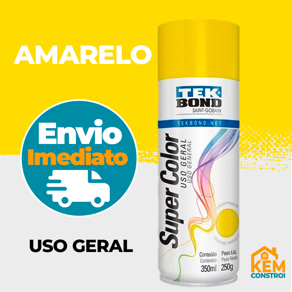 Tinta Spray Amarelo Uso Geral 350ML Tekbond Secagem Rápida