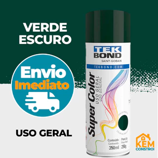 Tinta Spray Uso Geral 350ML Verde Escuro Tekbond Secagem Rápida Artesanato Madeira Ferro Metal Gesso Cerâmica Automotiva Decoração Mdf Parede Top