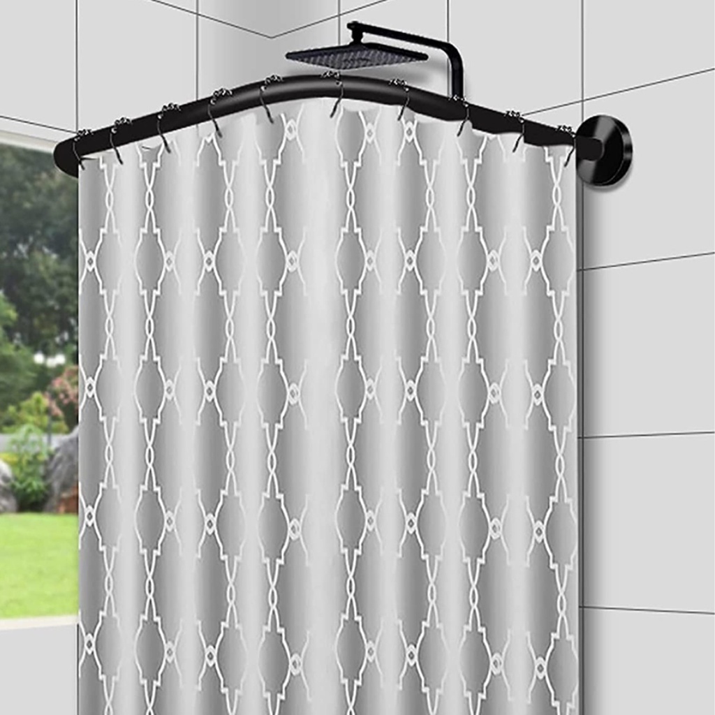 Porta Cortina...PRETO... Banheiro Box Varão Tubo Curvo Aço Em L 100CM X 100CM - Preto