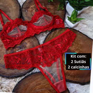 Kit 2 Conjuntos Lingeries sem Bojo com Aro com Tule Invisível Calcinha Sensual Sutiã Confortavel Langerie Conjunto Lingerie