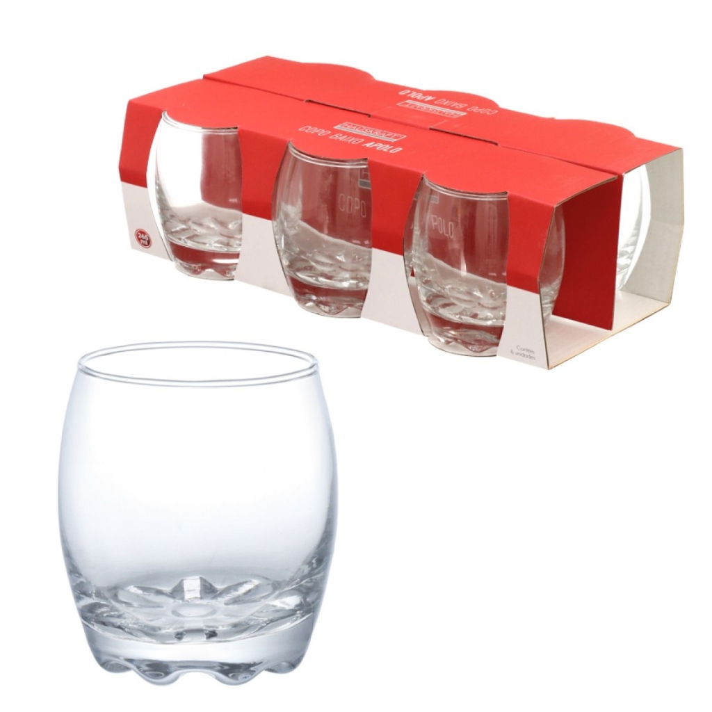 JOGO DE COPOS DE VIDRO COM 6 PEÇAS 265ML - APOLO HAUSKRAFT