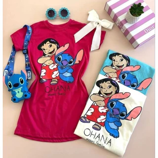Vestido Infantil Do Stitch Estilo Camisão Vestidinho de Malha Menina Moda Blogueirinha