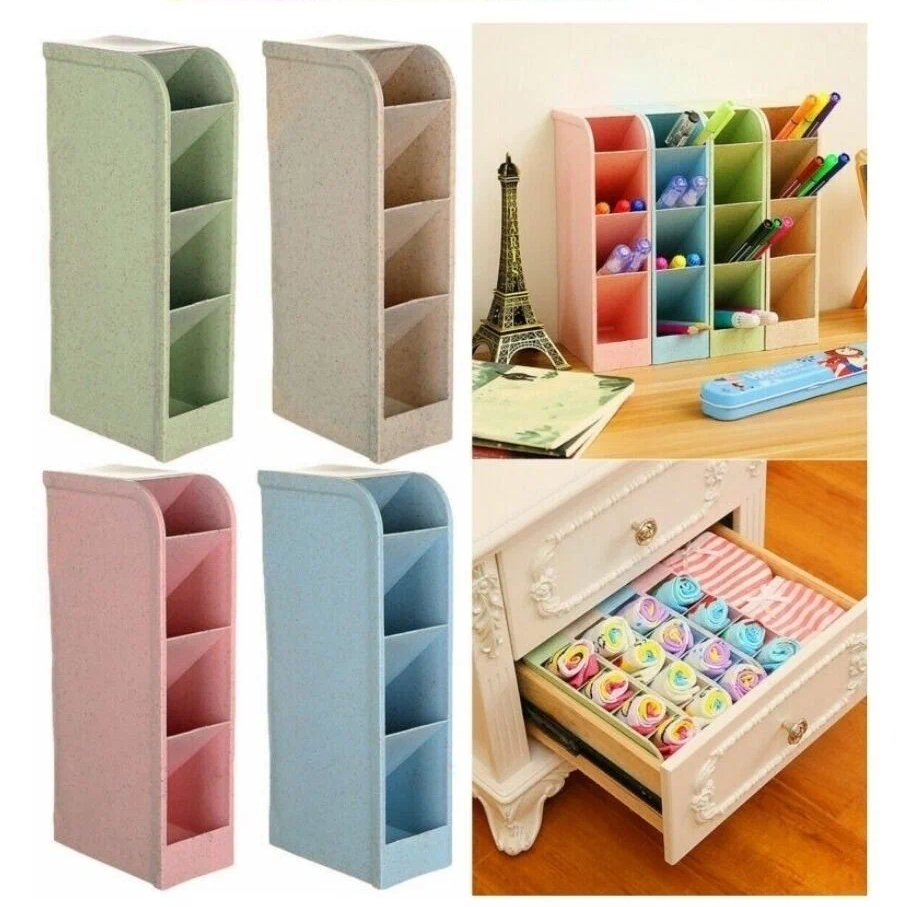 Organizador De Mesa Porta Lápis Caneta Multiuso Vários Cores 4 Divisórias