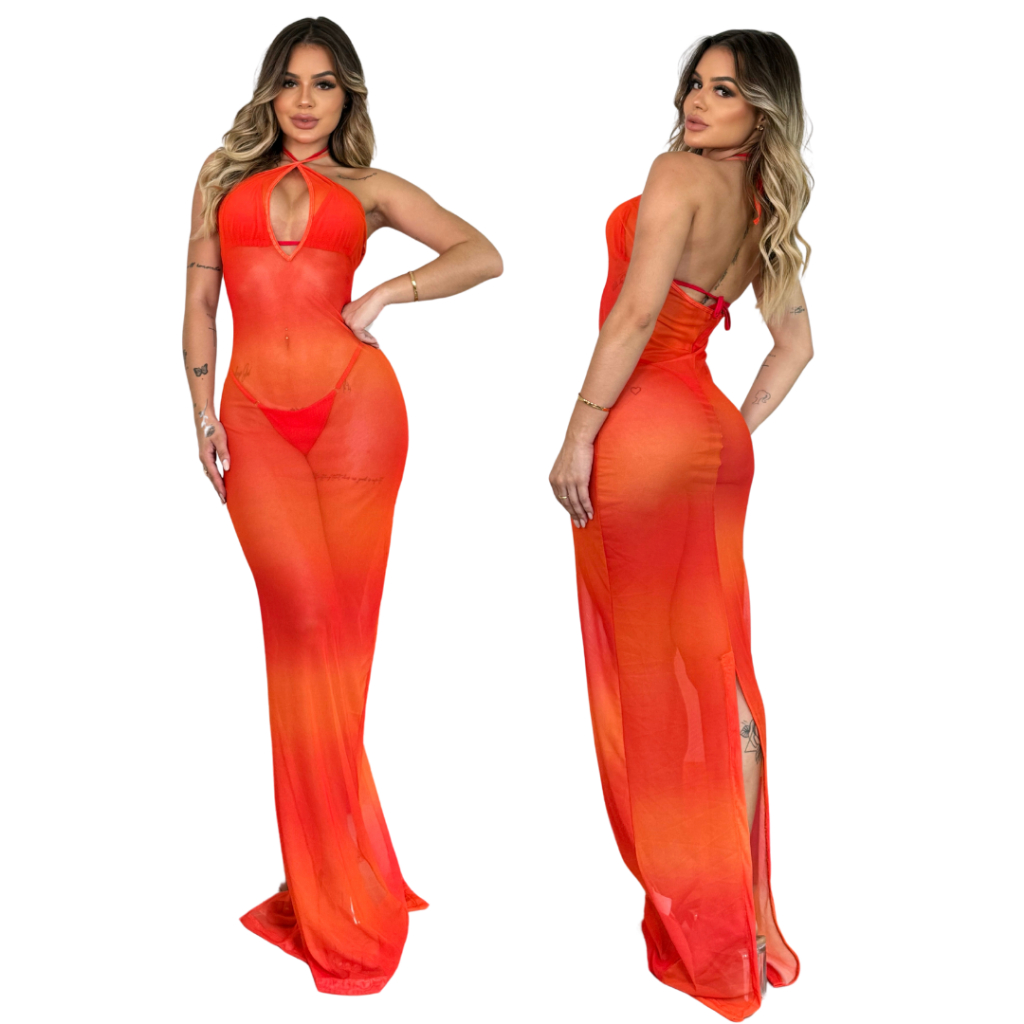 Canga Praia Feminina Avidlove | Chiffon Transparente | Decote V | Tamanho P