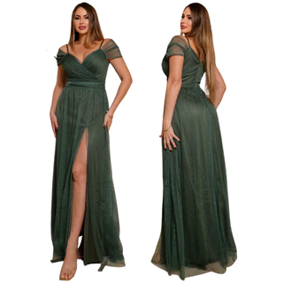 Vestido Para Festas, Madrinha, Formatura Casamento Ombro a Ombro Com Fenda e Brilho