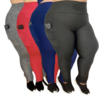 Kit 4 Calças leggings feminino Plus Size com bolso GG XGG EXGG Legging Fitness modelo curves