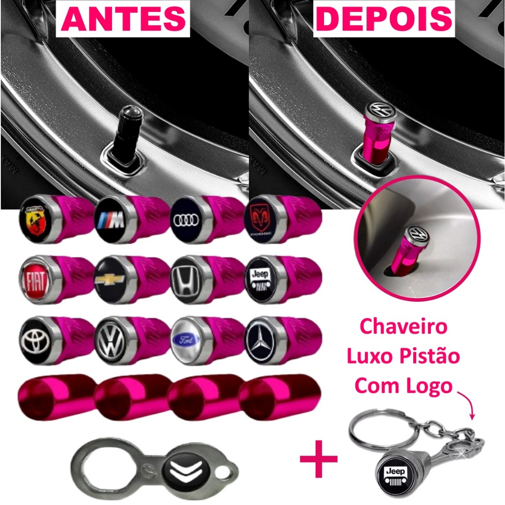 Tampa Bico Valvula Antifurto Pneu Capa Rosa Todas As Marcas