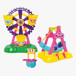 Playset Kit Parque de Diversões da Judy com Boneca, Roda Gigante e Barco Viking Brinquedo Infantil