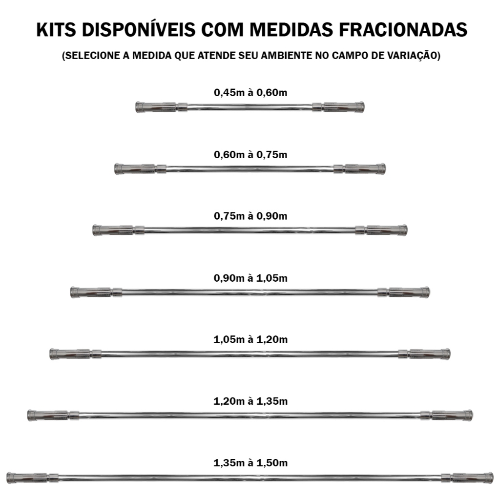Varão Extensivo Ajustável 0,45m à 1,50m Para Cortina de Box Banheiro ...