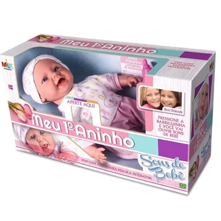 Boneca Meu Primeiro Aninho Faz Sons de Bebê Chora e Ri Milk Brinquedos