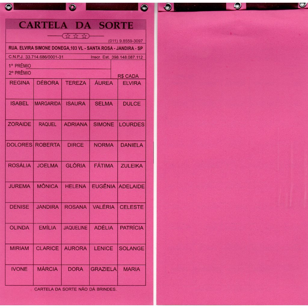 Cartela de RIFA com 50 Nomes Cartela da Sorte Com 2 Nomes de Sorteios ...