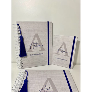 Caderneta de Vacina/ Porta Documentos/ Livro do bebê / Letra Inicial / Linho com Azul / Personalizada