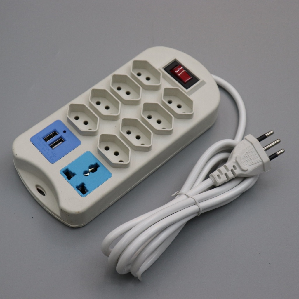 Extensão Elétrica 8 Tomadas Régua 2 USB Com Cabo 2 Metros / 4 Tomadas e 4 USB Com Cabo 2 Metros - BM-8688