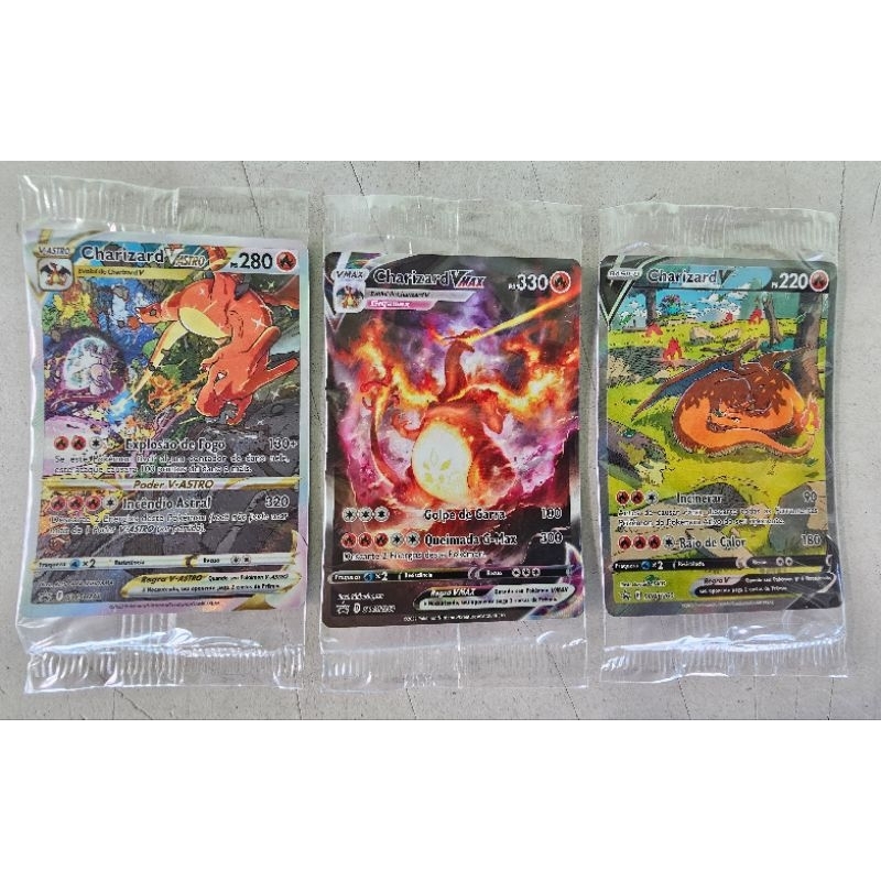 Lote com 3 cartas promocionais Pokemon Charizard (V, Vmax e Vastro ...