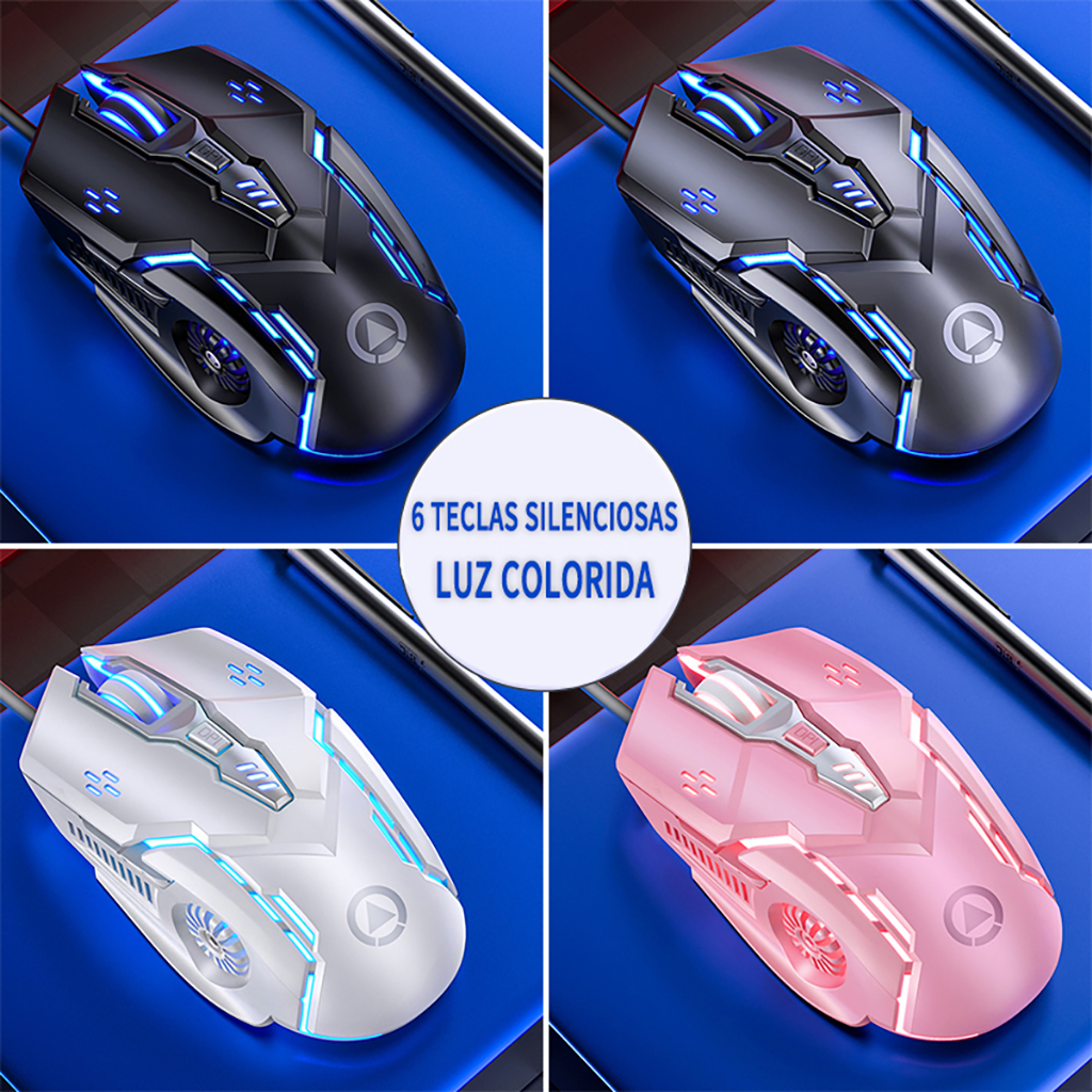 Mouse Gamer Com Led De 7 Cores 6 Botões Ic De Jogo 4 Dpi Ajustáveis E Motor A Laser Com Fio USB