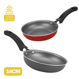 Frigideira Fritar Ovo Antiaderente Sem Óleo 14Cm Vermelho/Cinza