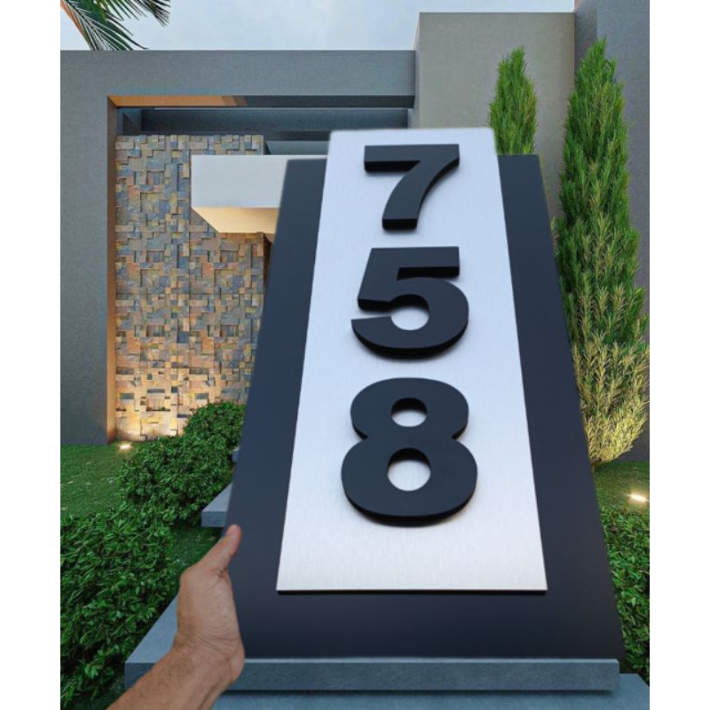 Número residencial 65x30cm, preto fosco e alumínio escovado | Shopee Brasil