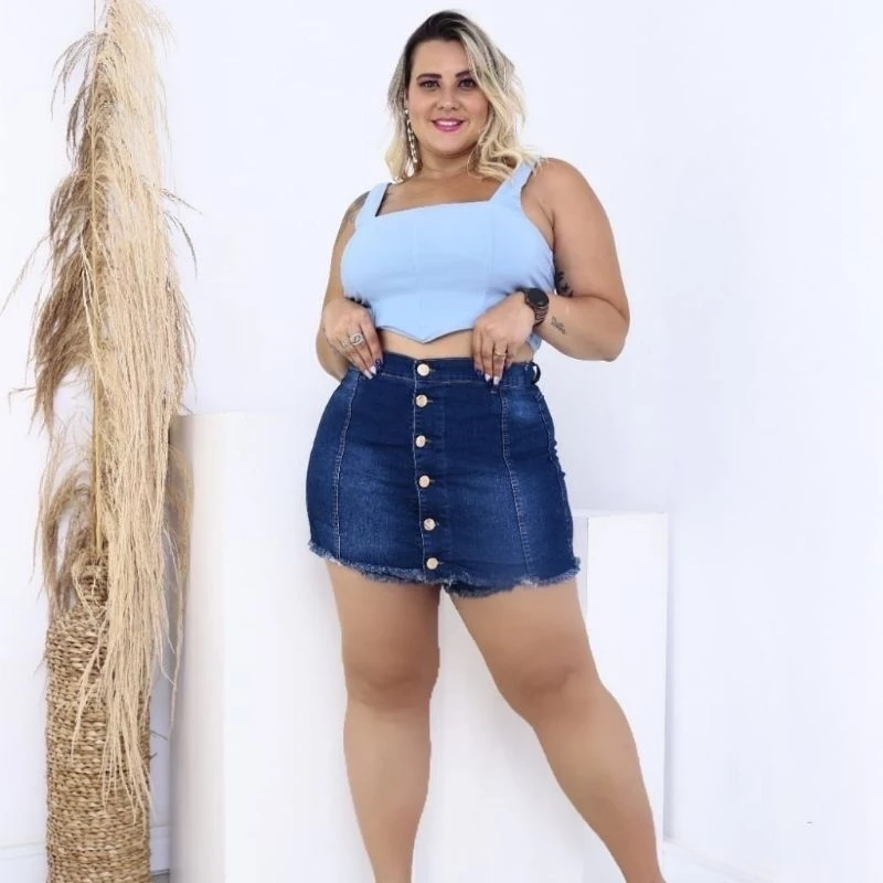 Short Saia Plus Size Jeans com Lycra 46 até 54