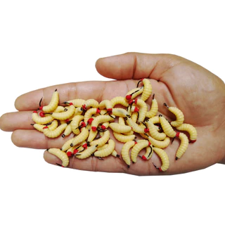 Kit Isca Artificial Larva Bicho Da Laranja Aromatizado com Anzol Chinu n°4 - Bege E Vermelho