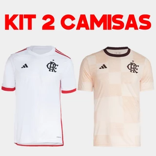 Kit 2 Camisas Do Flamengo 24/25 Branca + Bege - Tailandesa - Lançamento Pronta Entrega