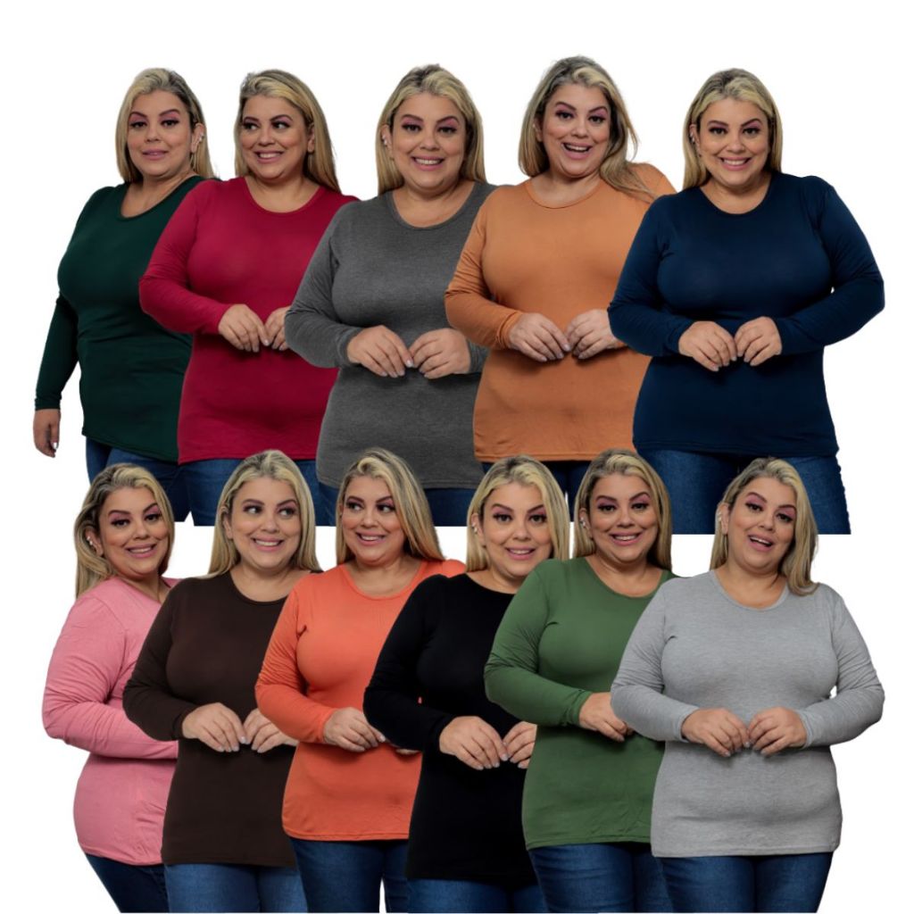 Kit 5 Blusas M/L segunda pele feminino Plus Size modelo Curve | Shopee ...