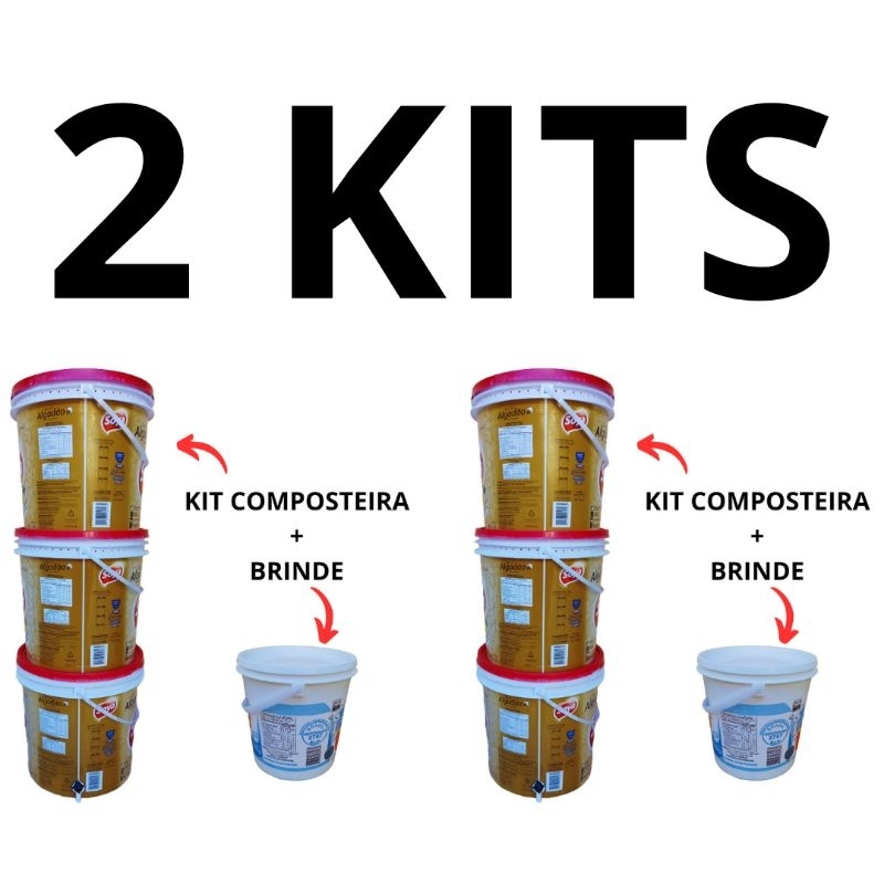 2 KITS COMPOSTEIRA DOMÉSTICA (45 LITROS) DE BALDES