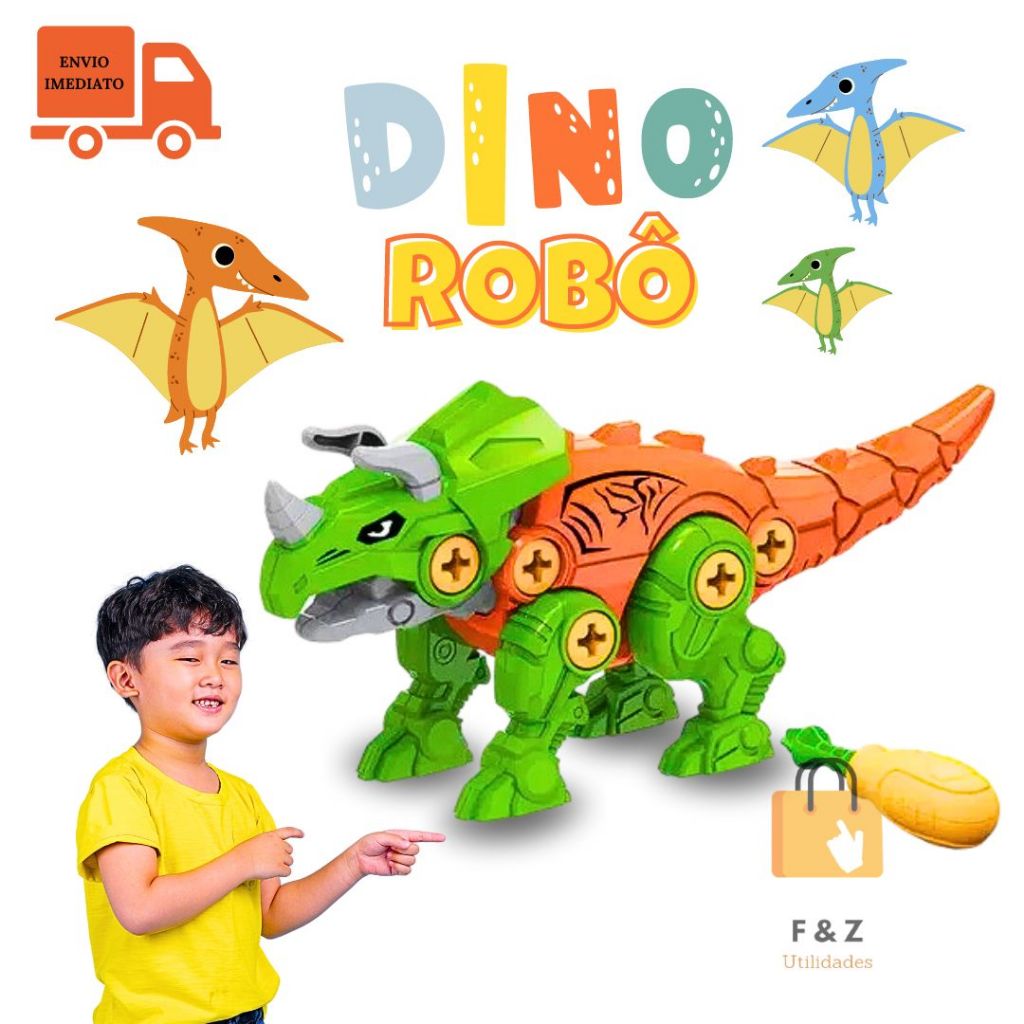 Brinquedo Dinossauro Dino Monta E Desmonta Com Ferramenta Para Montagem Menino Criança Presente